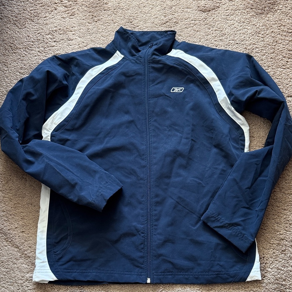 Reebok Women’s Navy and White Lightweight Sporty Windbreaker Jacket NWT. Size M